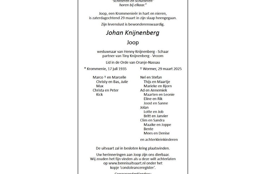In memoriam Joop Knijnenberg (1935-2025)